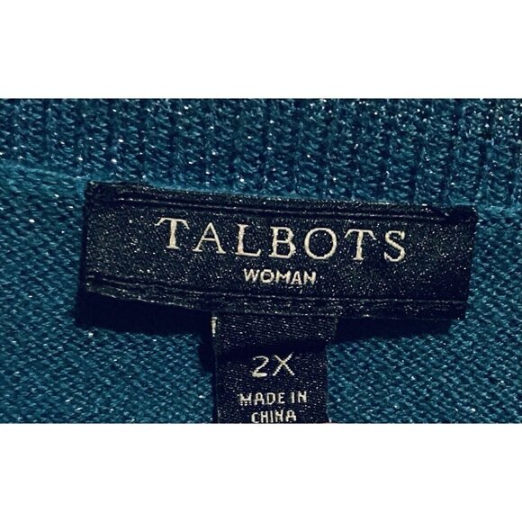 Talbots Cardigan Sweater Womens 2X Blue Glitter Sparkly Jeweled Buttons Holiday - Picture 4 of 6